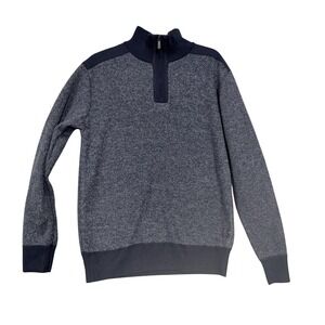 Scott James Sweater Mens Medium Blue 1/4 Zip Mock Neck Fleece Lined Pullover